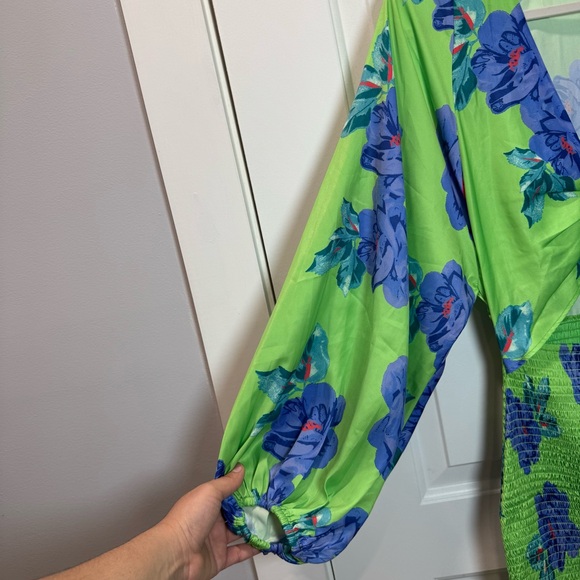 Free People Mini Dress Cassie Dress Lime Blue Size S Summer Dress - Picture 6 of 16